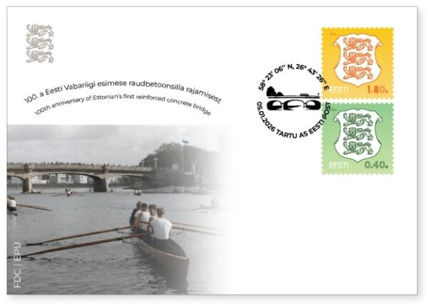Estonia 2026 Definitives Coat of Arms 0.40; 1.80 First reinforced bridge 100 ann FDC