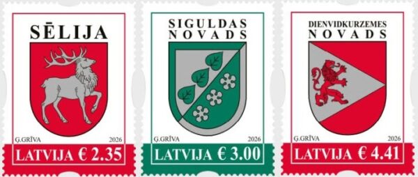 Latvia 2026 Definitives Regional Coat of Arms Set of 3 stamps MNH