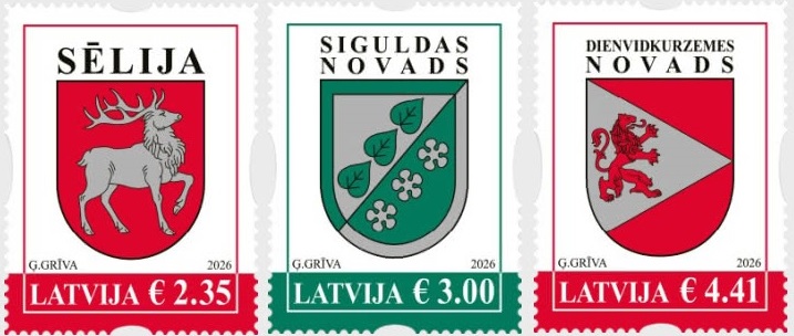 Latvia 2026 Definitives Regional Coat of Arms Set of 3 stamps MNH - Image 1