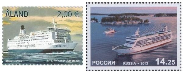Aland Finland Russia 2013 Baltic ferries Ships joint issue stamps set both countries MNH