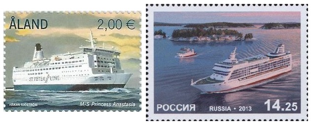 Aland Finland Russia 2013 Baltic ferries Ships joint issue stamps set both countries MNH - Image 1