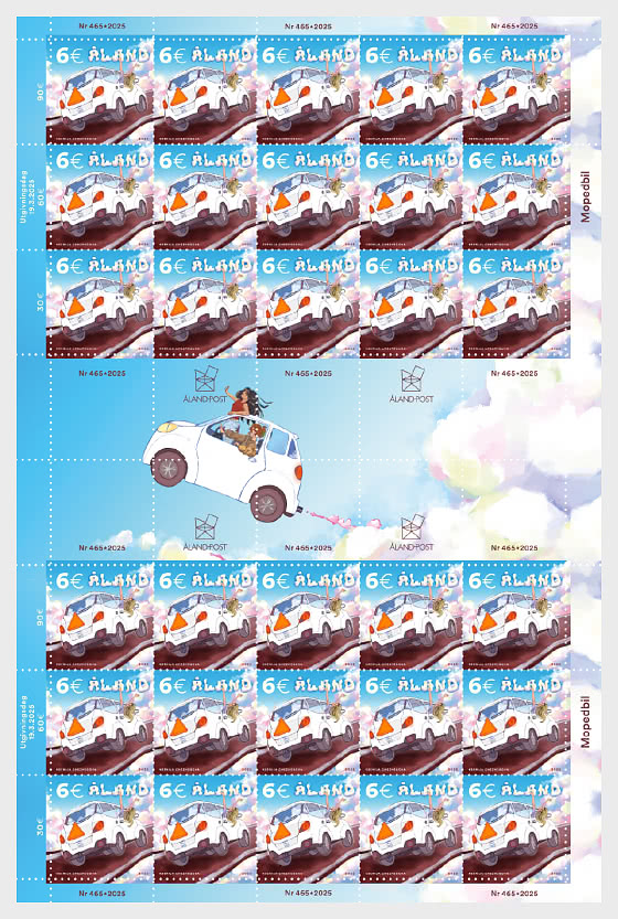 Aland Finland 2025 Moped Car Sheetlet of 30 stamps and all labels MNH