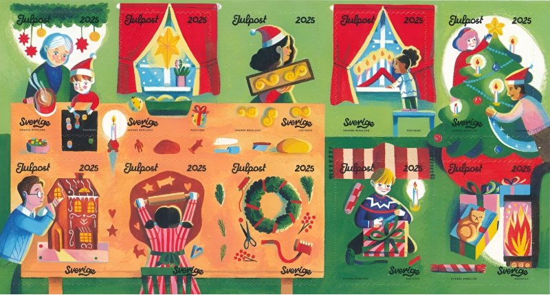 Sweden 2025 Merry Christmas Set of 10 stamps in block / booklet MNH - Image 1