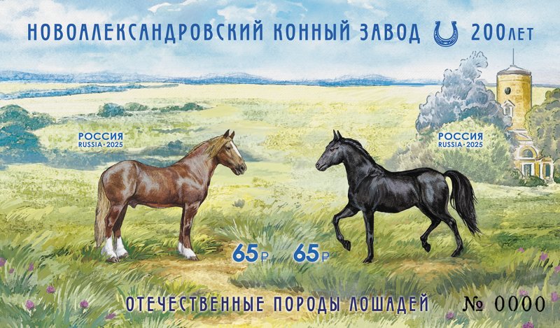 Russia 2025 Horses Novoalexandrovsky stud farm 200 ann Limited edition numbered imrefrorated block MNH - Image 1