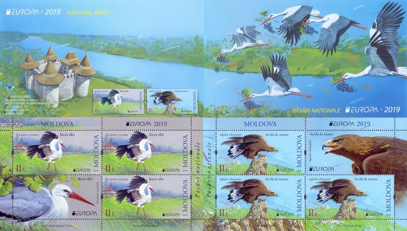 Moldova Moldavia 2019 Europa CEPT Rare birds Set of 2 minisheets with labels together with cover but not glued into the booklet! MNH - Image 1