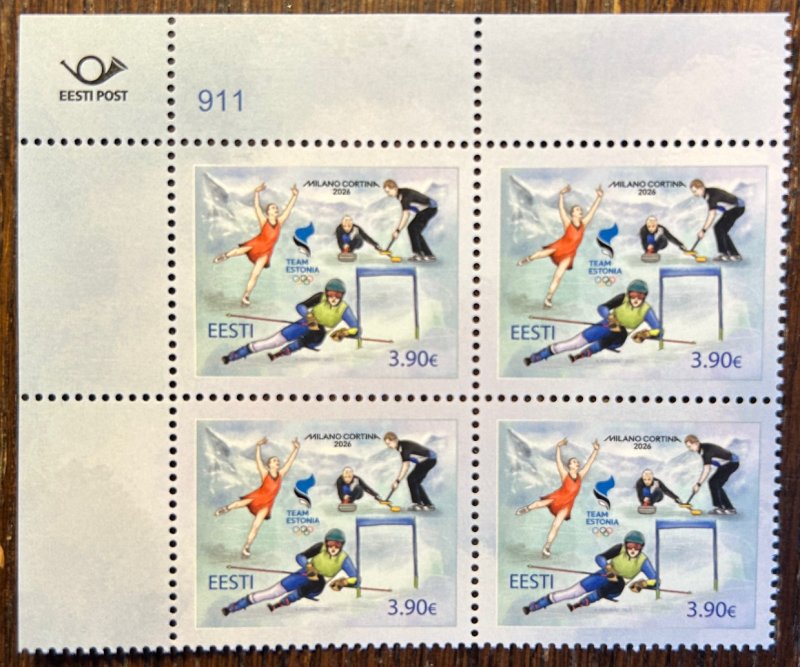 Estonia 2026 Olympic games Milano Cortina Olympics Corner quarter-block 2x2 MNH - Image 1