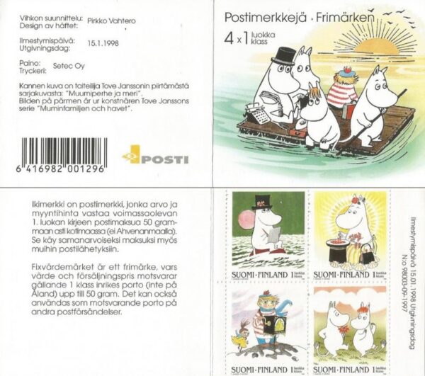 Finland 1998 The Moomin family and the sea Set of 4 stamps in booklet MNH