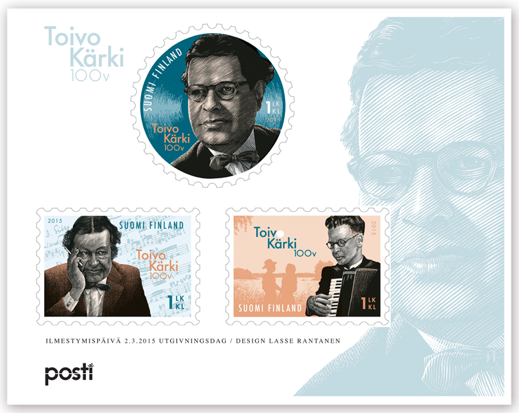 Finland 2015 Toivo Kärki composer Music Set of 3 stamps in block MNH - Image 1