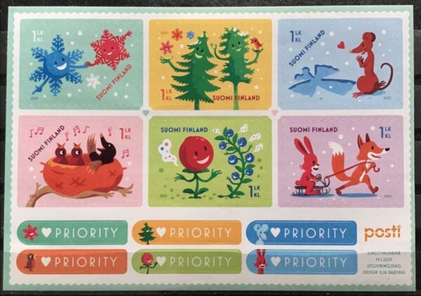 Finland 2015 St Valentine Day Set of 6 stamps in block with labels MNH
