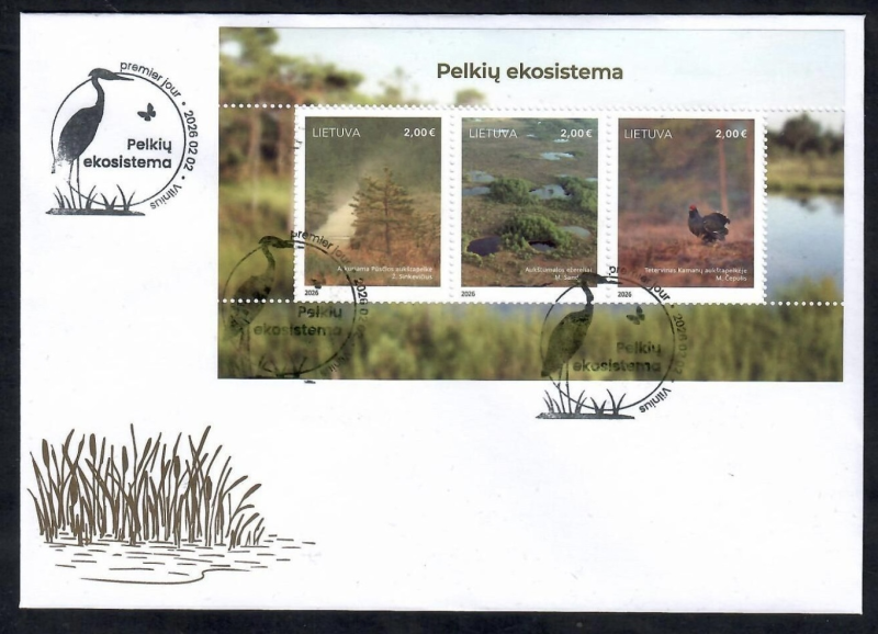 Lithuania 2026 Wetland Ecosystem Landscape Birds Trees block FDC - Image 1