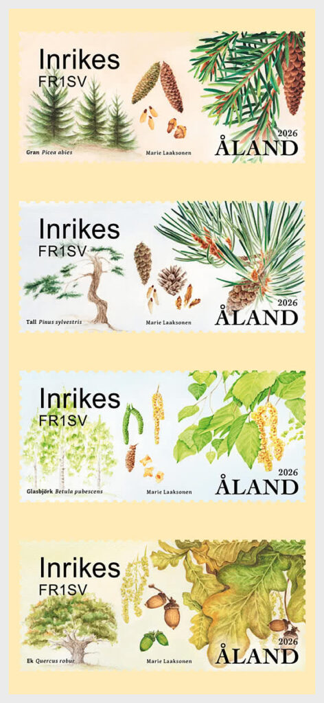 Aland Finland 2026 Trees and their cones and seeds Set of 4 stamps MNH