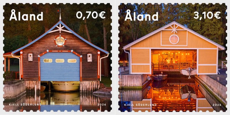 Aland Finland 2026 Boathouses Ships Jomala Set of 2 stamps MNH - Image 1