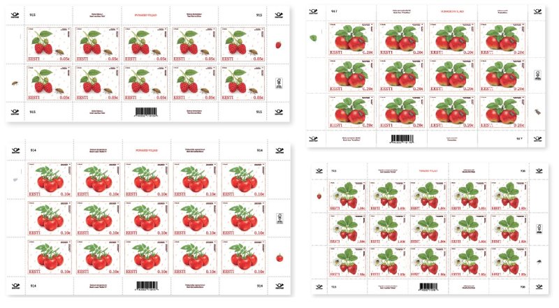 Estonia 2026 Red Fruits Insects Flowers Bugs Butterflies Set of 4 sheetlets MNH - Image 1