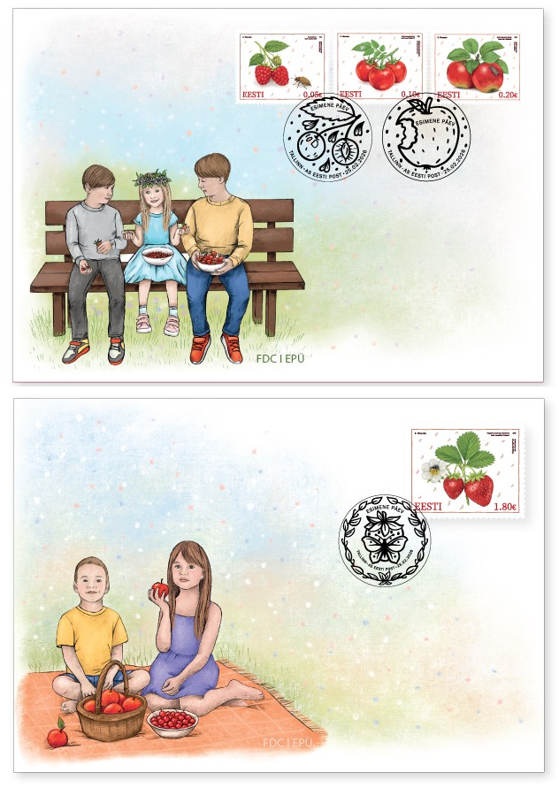 Estonia 2026 Red Fruits Insects Butterflies Set of 4 stamps FDC set - Image 1