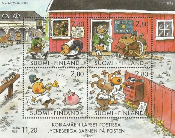 Finland 1994 Famous postal-themed comics Set of 4 stamps in block MNH