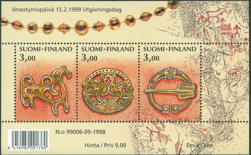 Finland 1999 Kalevala Epic Archaeology Jewelry Set of 3 stamps in block MNH - Image 1