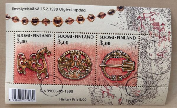 Finland 1999 Kalevala Epic Archaeology Jewelry RARE block with PROOF blind ring overprint