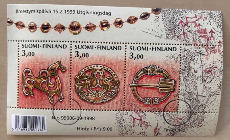 Finland 1999 Kalevala Epic Archaeology Jewelry RARE block with PROOF blind ring overprint - Image 1