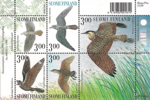 Finland 1999 Night birds Set of 5 stamps in block MNH