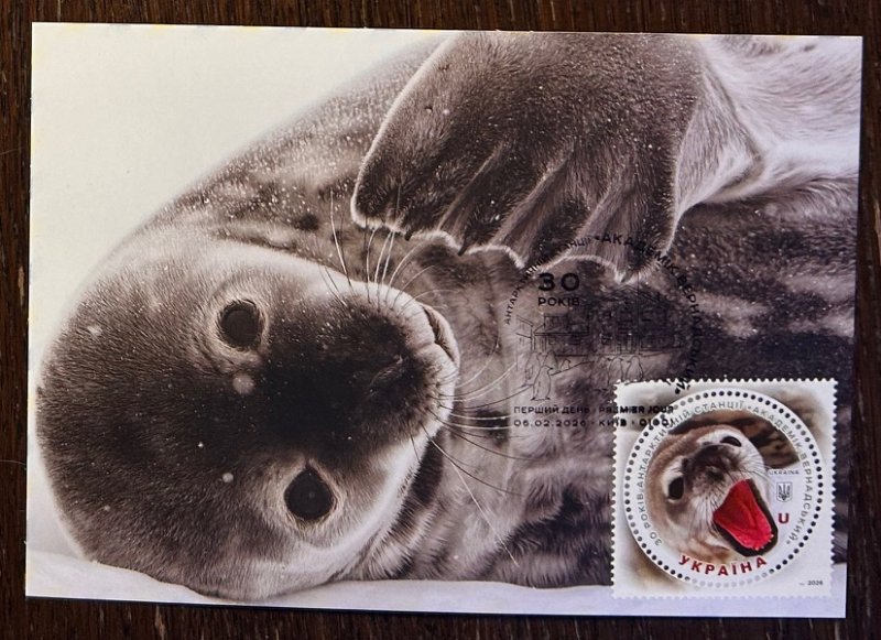 Ukraine 2026 Antarctic station Academician Vernadsky 30 ann Seal Maxicard - Image 1