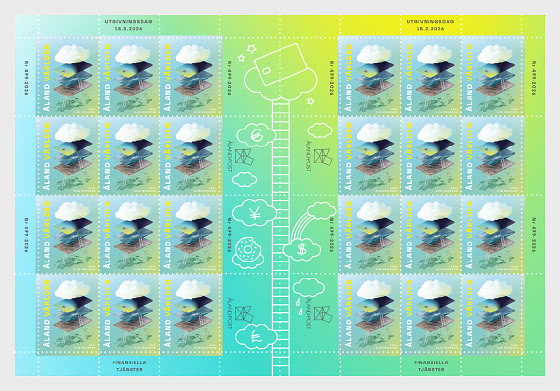 Aland Finland 2026 Financial Services Sheetlet of 24 stamps and all labels MNH