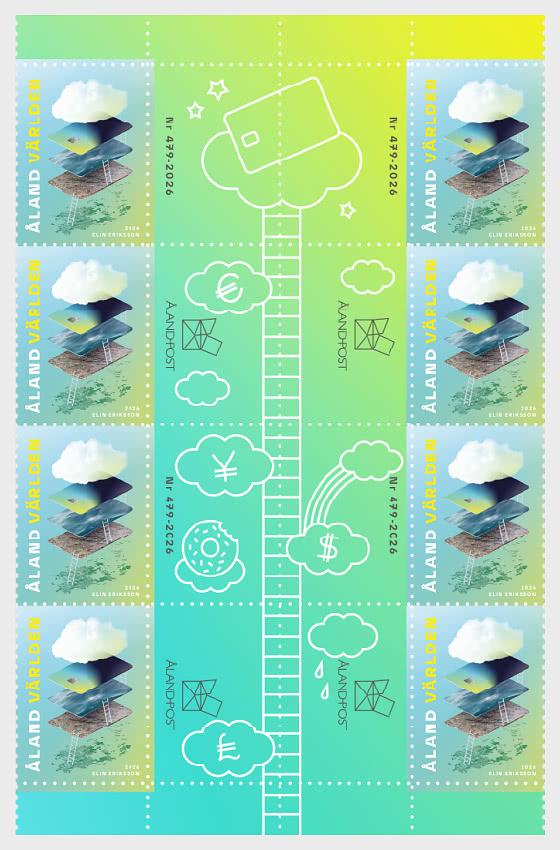 Aland Finland 2026 Financial Services Block of 8 stamps and all labels MNH