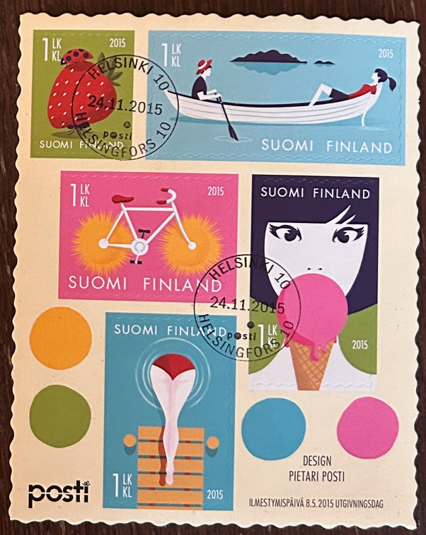 Finland Finnland Finlande 2015 Summer art Emotions set of 5 stamps in block CTO - Image 1