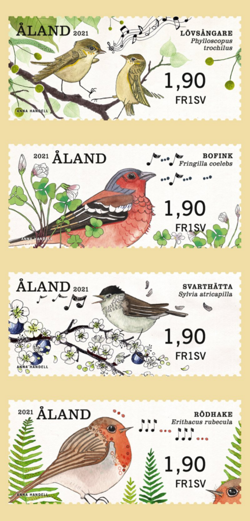 Aland Finland 2021 Songbirds Set of 4 stamps MNH