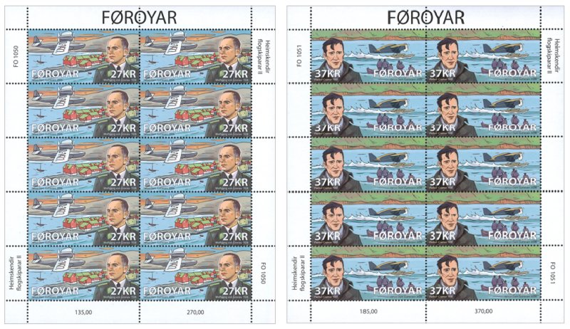 Faroe Islands Denmark 2026 Famous Pilots Airplanes Set of 2 sheetlets MNH - Image 1