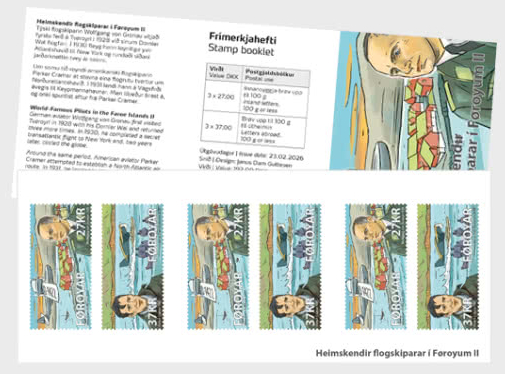 Faroe Islands Denmark 2026 Famous Pilots Airplanes Stamp booklet MNH
