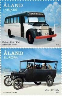 Aland Islands Åland Finland 2012 Antique cars Buses Volvo L224 and Ford TT Set of 2 stamps MNH