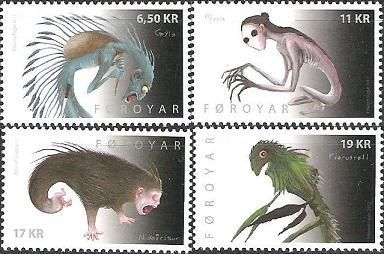 Faroe Islands Denmark 2012  Monsters (The bogeyman, the mare, the murdered child as  a ghost and the beach troll) Set of 4 stamps MNH