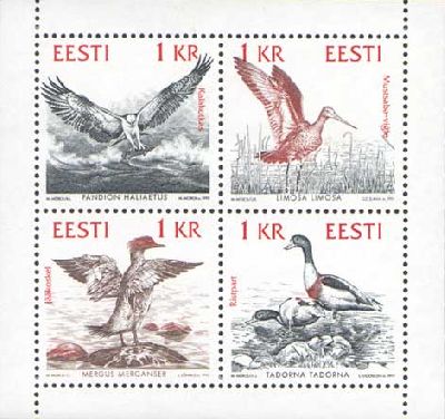 Estonia Estland 1992 Birds of the Baltic joint issue with Sweden Latvia Lithuania block mint