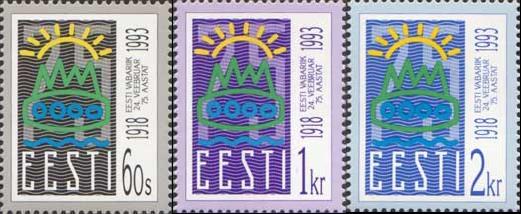 Estonia Estland Estonie 1993 75th Anniversary of Declaration of Estonian Republic Set of 3 stamps MNH