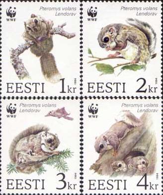 Estonia Estland 1994 WWF The Siberian Flying Squirrel (Pteromys volans) Set of 4 stamps MNH