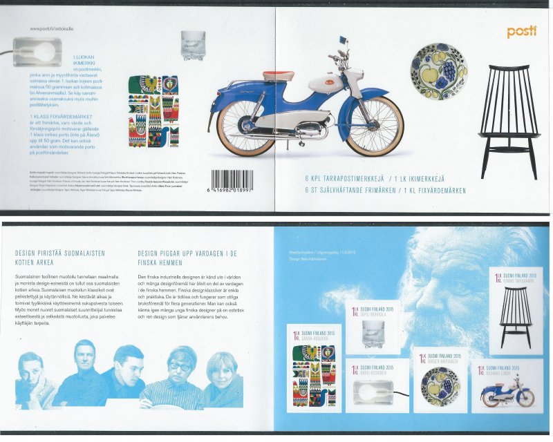 Finland 2015 Finnish designers and their products Posti set of 6 stamps in booklet MNH - Image 1