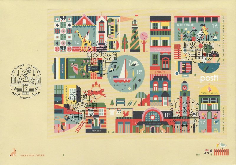 Finland 2015 Modern Art City of animals FDC - Image 1