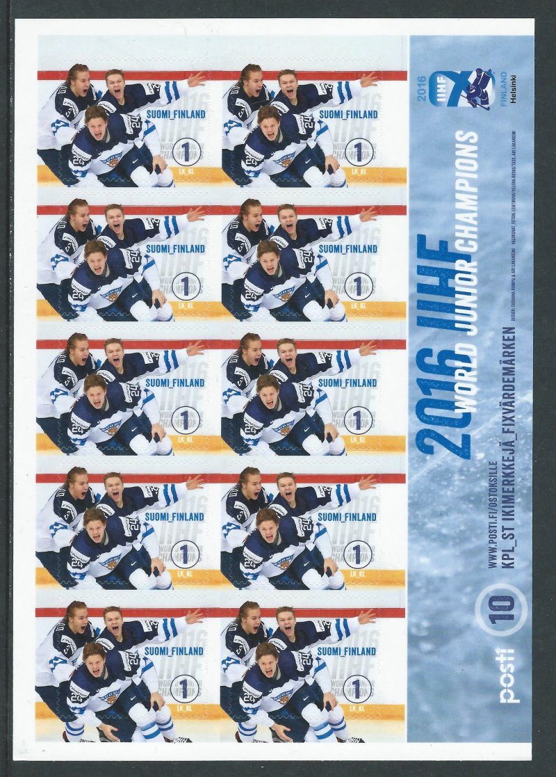 Finland. Finland Wins World Championship Gold in Junior Ice Hockey. Sheetlet of 10 stamps - Image 1