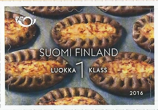 Finland. National cuisine. Karelian pasties. Stamp