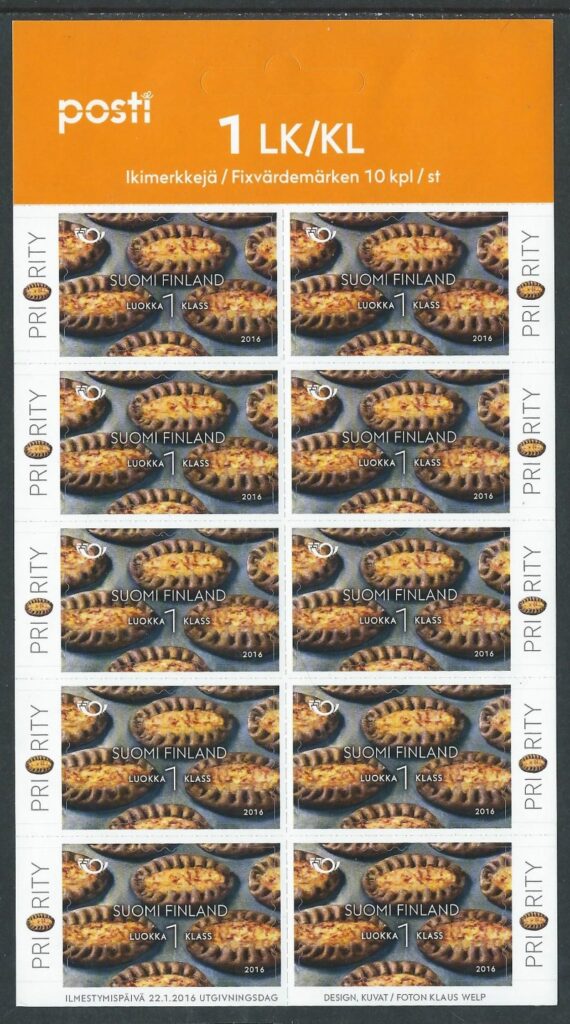 Finland. National cuisine. Karelian pasties. Sheetlet of 10 stamps