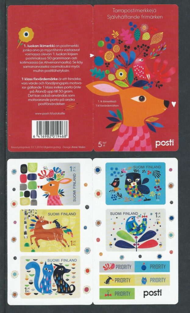Finland 2016 St Valentine Day Posti set of 5 stamps in booklet with labels MNH
