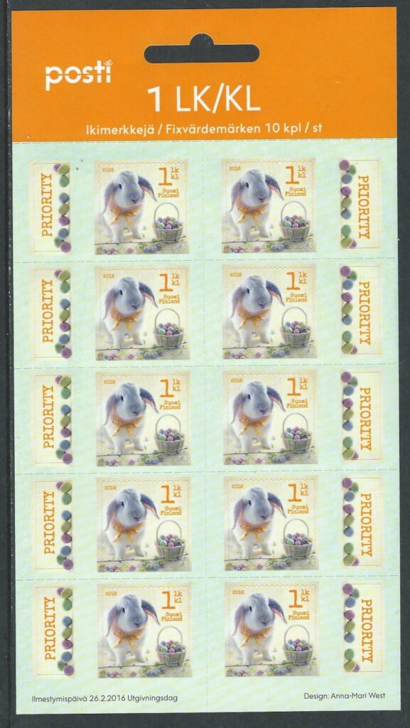 Finland. Easter Bunny. Sheetlet of 10 stamps