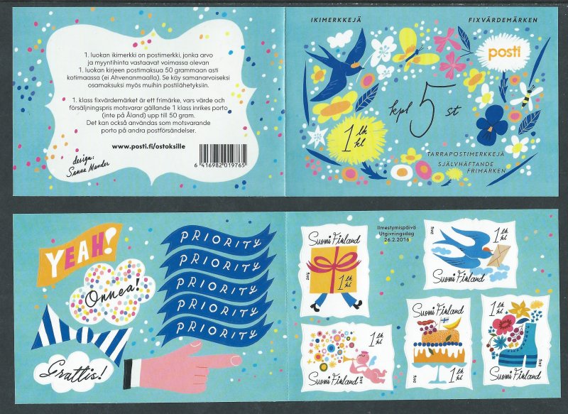 Finland 2016 Cheerful congratulations set of 5 stamps in booklet with labels MNH - Image 1