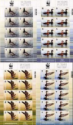 Iceland 2011 WWF Rare water birds set of 4 sheetlets mint