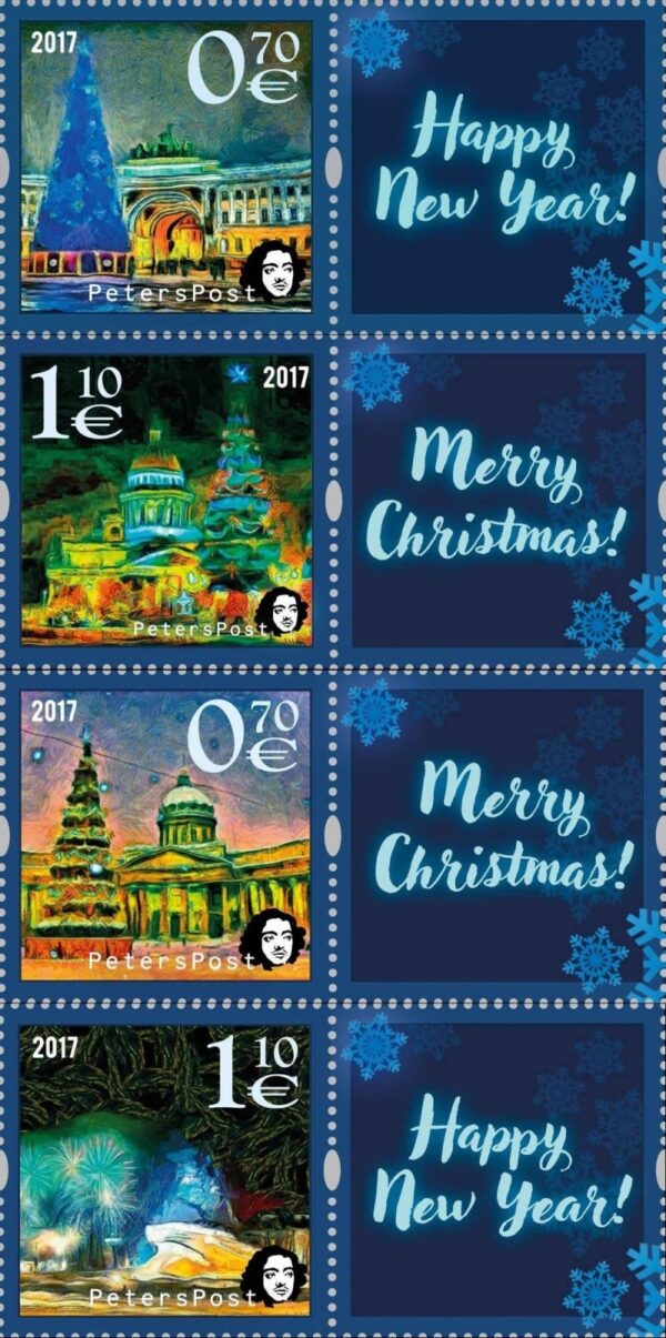 Finland 2017 Merry Christmas and Happy New Year! Holidays in St.Petersburg Peterspost set of 4 stamps with labels mint