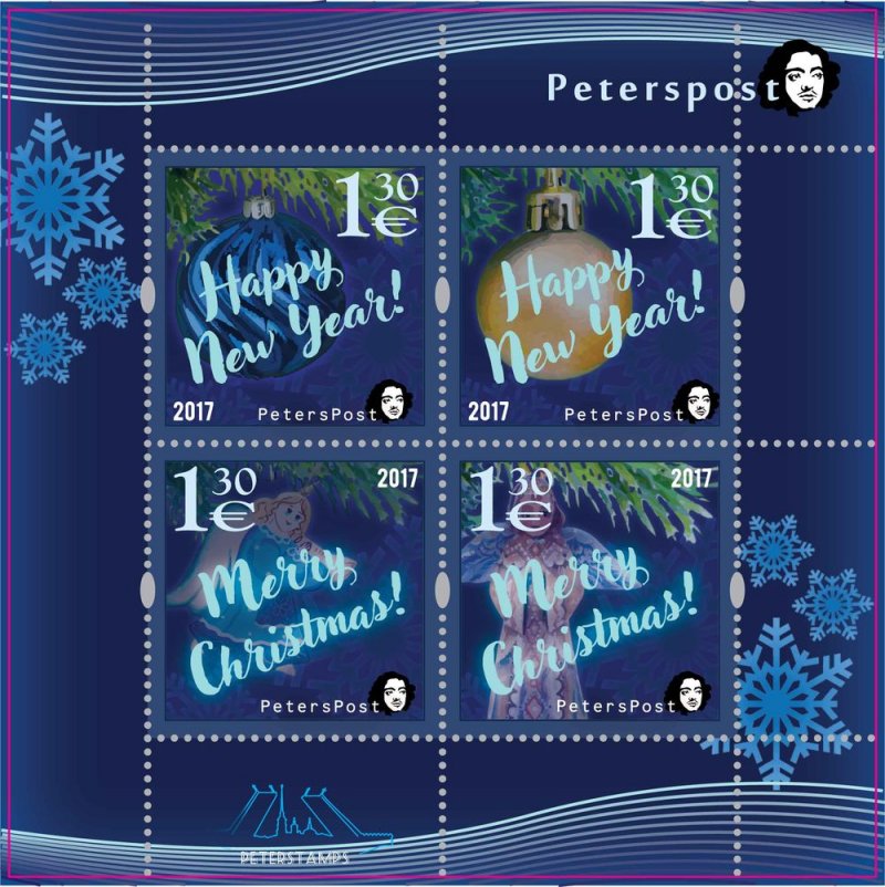Finland 2017 Merry Christmas and Happy New Year! Peterspost Set of 4 stamps in block MNH - Image 1