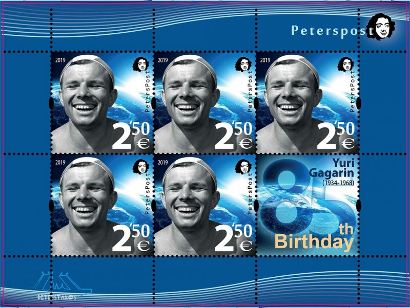 Finland 2019 Yuri Gagarin 85th birthday Peterspost Sheetlet of 5 stamps and label MNH - Image 1