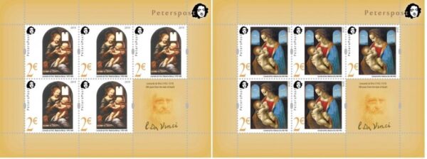 Finland 2019 Leonardo da Vinci 500 years from the date of death Peterspost set of 2 sheetlets with 5 stamps and labels MNH