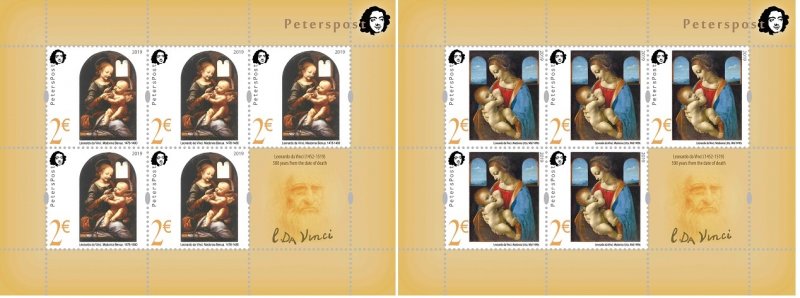 Finland 2019 Leonardo da Vinci 500 years from the date of death Peterspost set of 2 sheetlets with 5 stamps and labels MNH - Image 1