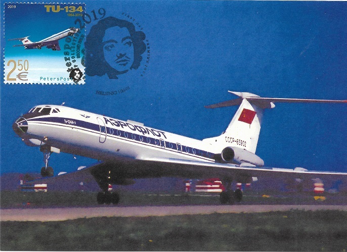 Finland. Peterspost. Legend of aviation, plane TU-134, maxicard - Image 1
